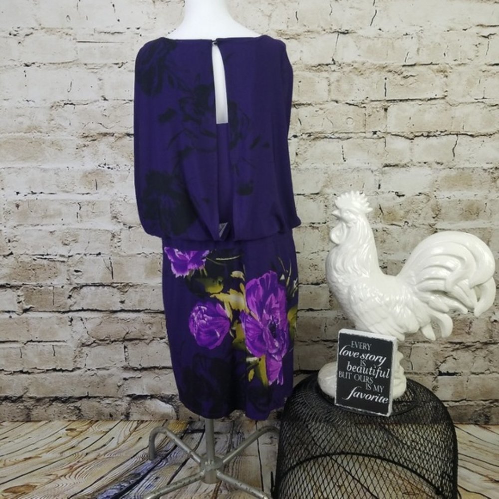 Sandra Darren Shift Dress Purple Floral Draped Mini Formal Party Evening 10 - Picture 4 of 8